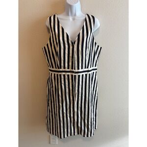 Sleeveless Black and White Striped V-Neck Dress